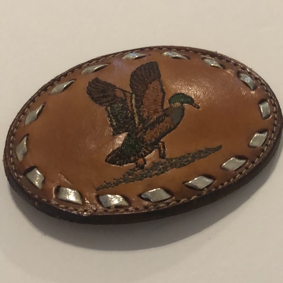 Leather Belt Buckle with Mallard Duck Texas Western - Picture 2 of 10